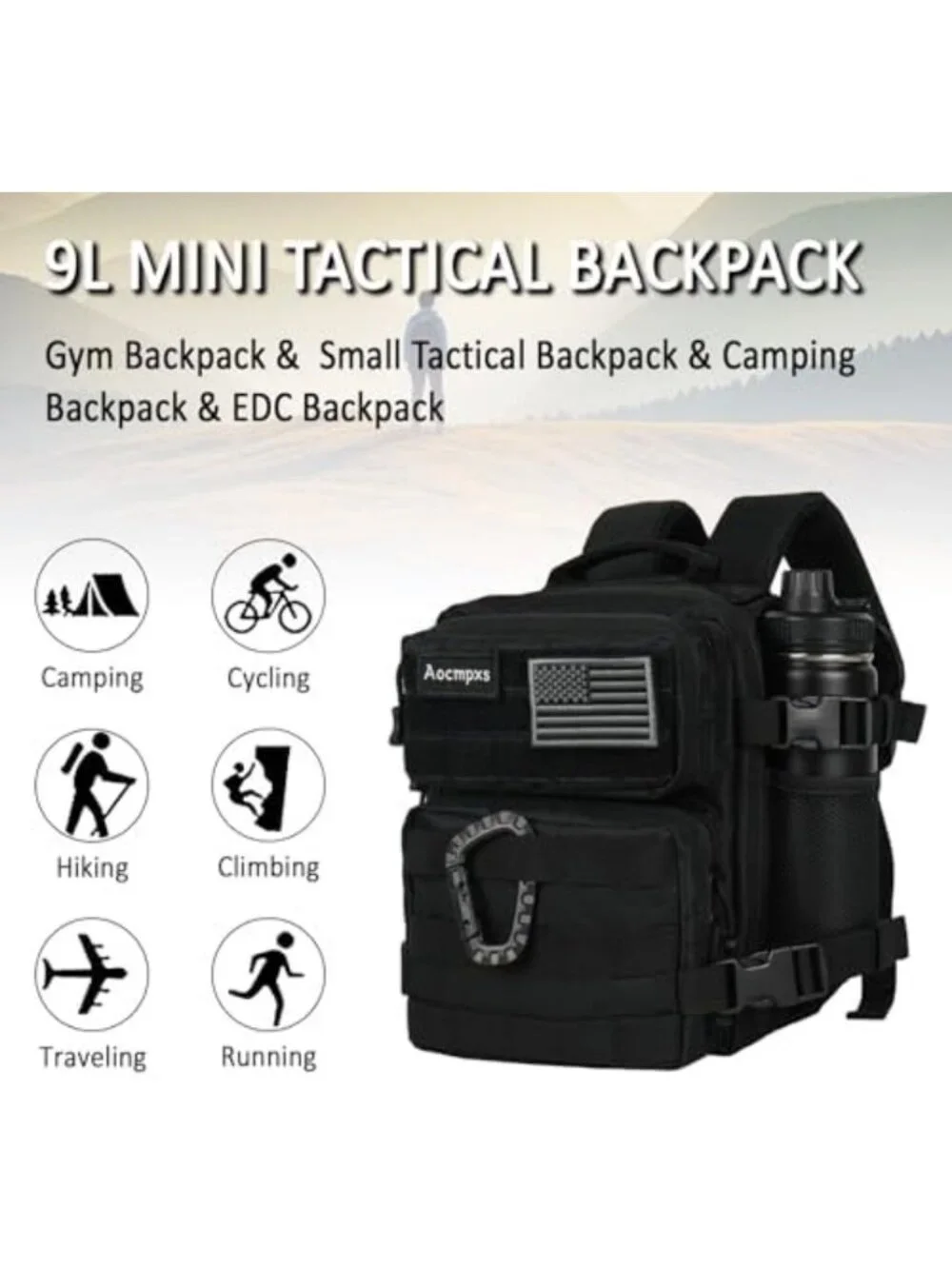 Mini Tactical Backpack 9L - Small Gym Bag for Men & Women, Molle Military Pack